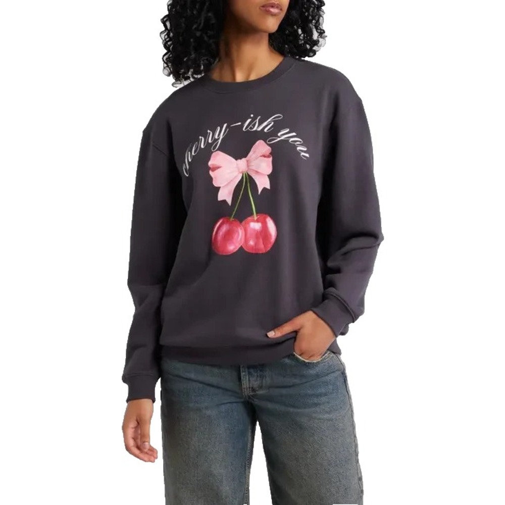 New Nordstrom Vinyl Icons Cherry Vibes‎ Graphic Sweater Small